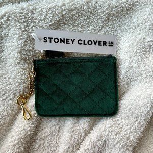 NWT Stoney Clover Lane Green Quilted Velvet Keychain Wallet